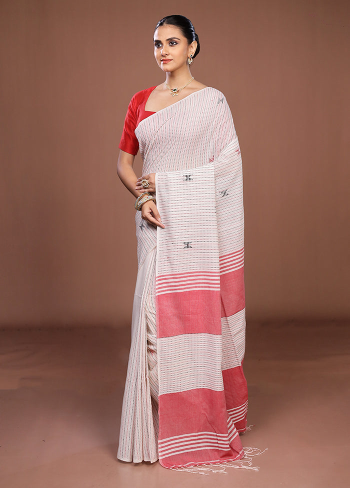 White Matka Silk Saree With Blouse Piece