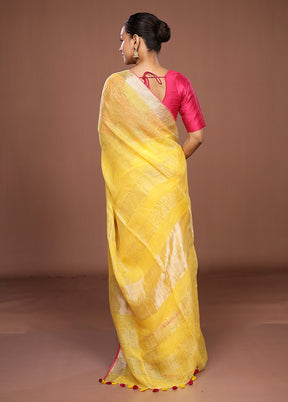 Yellow Linen Silk Saree With Blouse Piece