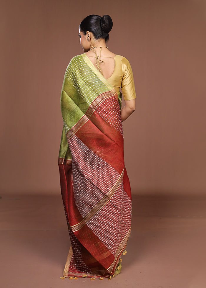 Green Linen Silk Saree With Blouse Piece