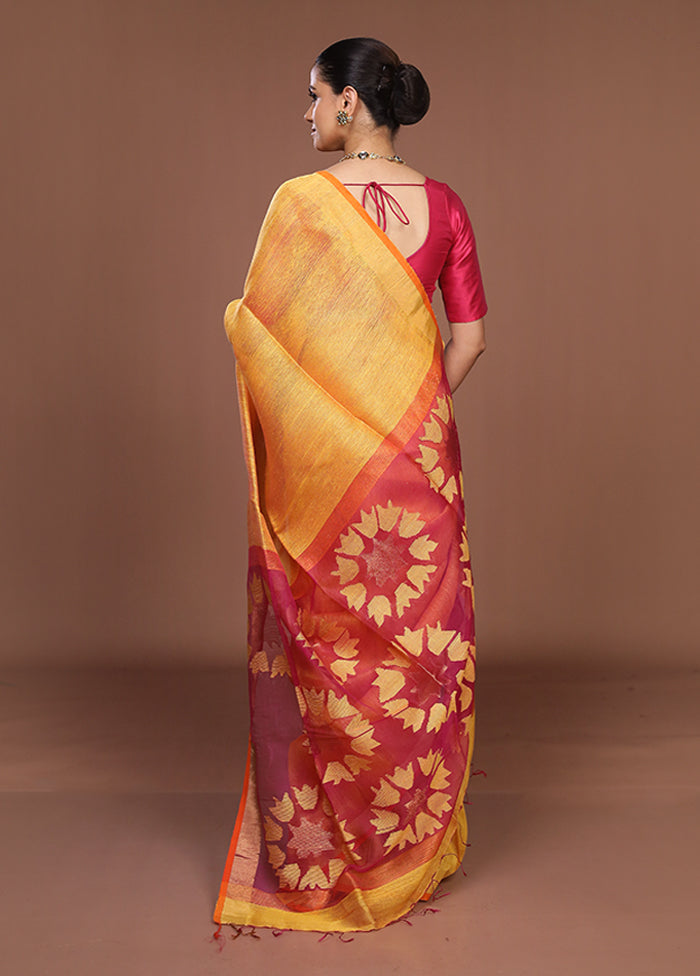 Yellow Matka Silk Saree With Blouse Piece