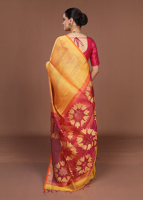 Yellow Matka Silk Saree With Blouse Piece