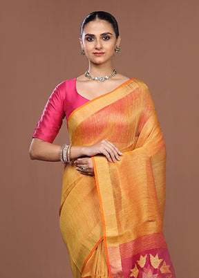 Yellow Matka Silk Saree With Blouse Piece
