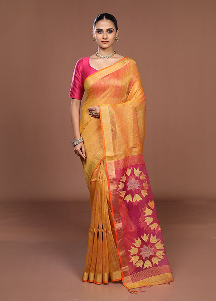 Yellow Matka Silk Saree With Blouse Piece