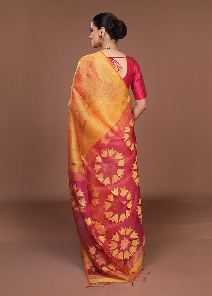 Yellow Matka Silk Saree With Blouse Piece