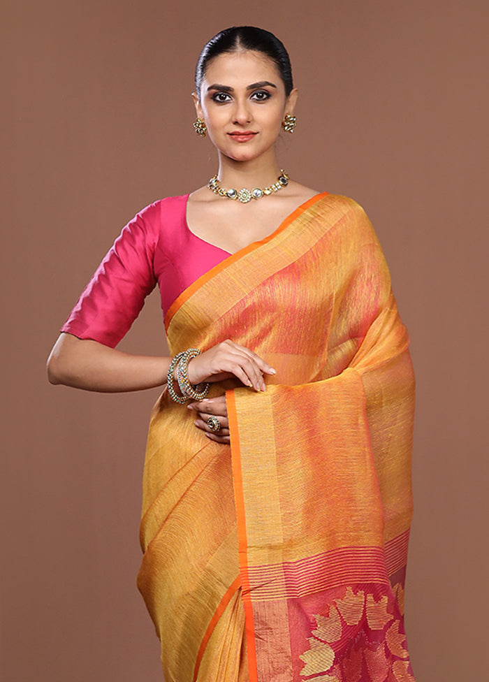 Yellow Matka Silk Saree With Blouse Piece