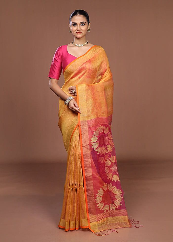 Yellow Matka Silk Saree With Blouse Piece