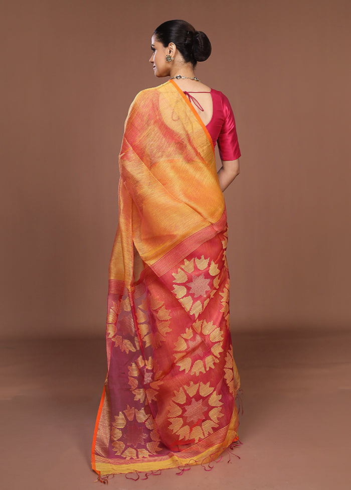 Yellow Matka Silk Saree With Blouse Piece