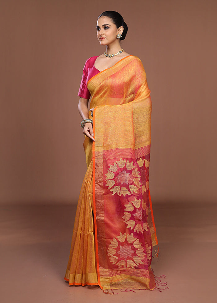 Yellow Matka Silk Saree With Blouse Piece