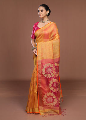 Yellow Matka Silk Saree With Blouse Piece