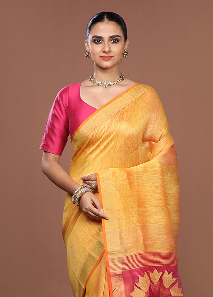 Yellow Matka Silk Saree With Blouse Piece