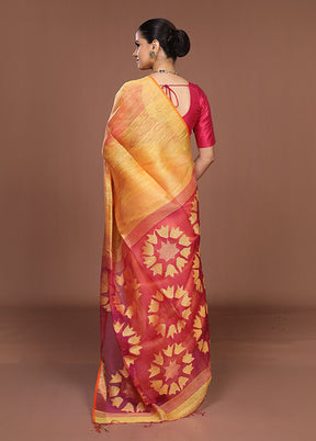 Yellow Matka Silk Saree With Blouse Piece