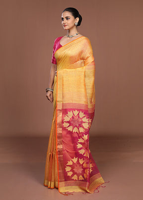 Yellow Matka Silk Saree With Blouse Piece
