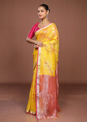 Yellow Handloom Matka Pure Silk Saree With Blouse Piece