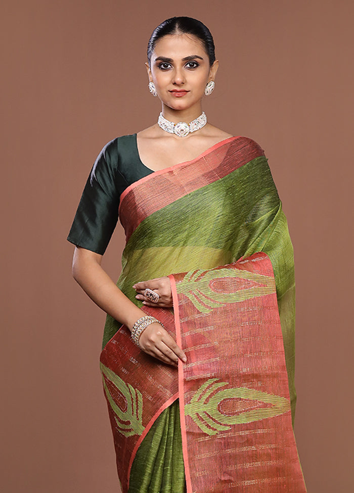 Green Matka Silk Saree With Blouse Piece