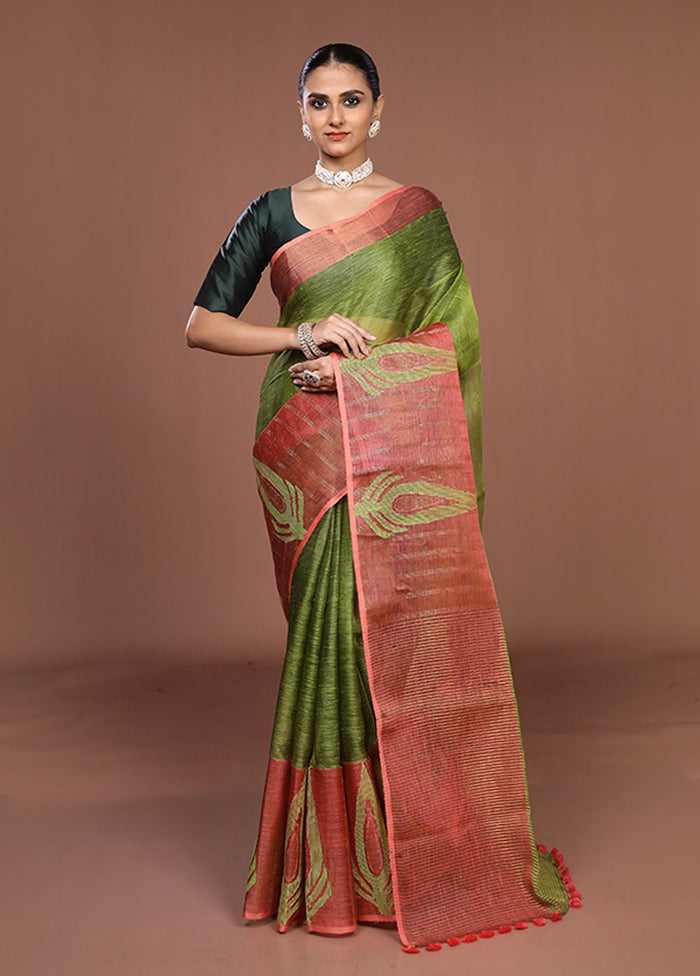 Green Matka Silk Saree With Blouse Piece