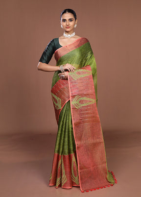Green Matka Silk Saree With Blouse Piece