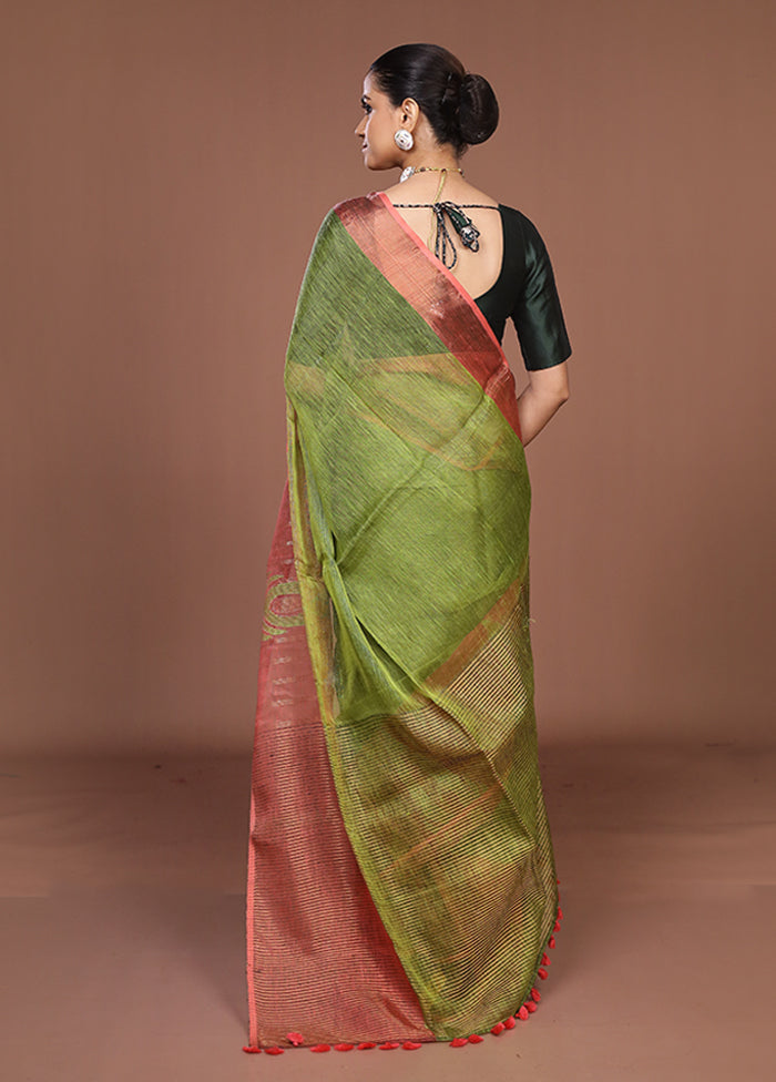 Green Matka Silk Saree With Blouse Piece