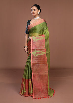 Green Matka Silk Saree With Blouse Piece