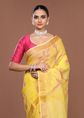 Yellow Handloom Matka Pure Silk Saree With Blouse Piece