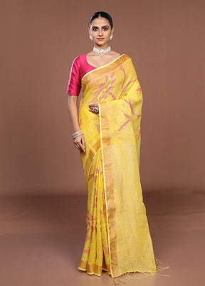 Yellow Handloom Matka Pure Silk Saree With Blouse Piece