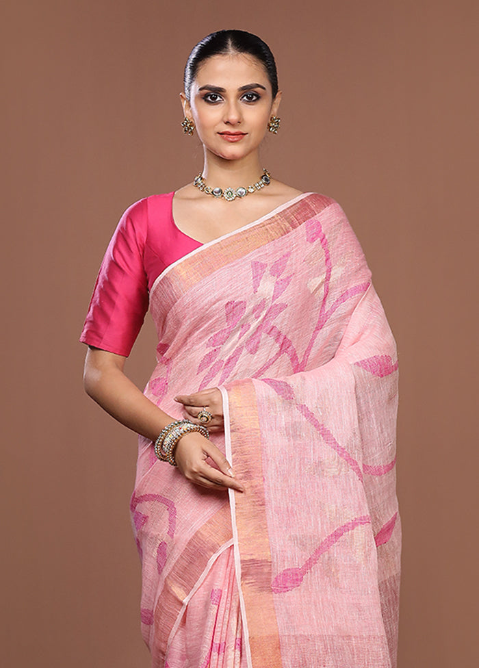 Pink Handloom Matka Pure Silk Saree With Blouse Piece