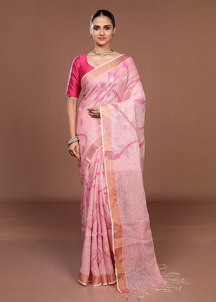 Pink Handloom Matka Pure Silk Saree With Blouse Piece