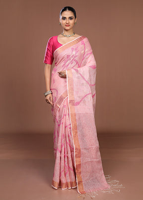 Pink Handloom Matka Pure Silk Saree With Blouse Piece