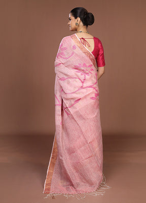 Pink Handloom Matka Pure Silk Saree With Blouse Piece