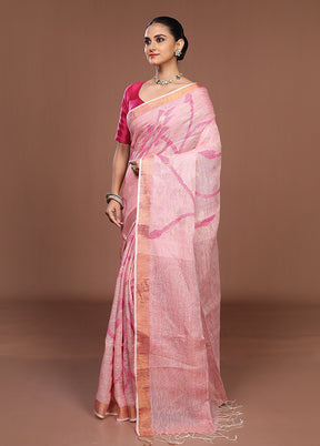 Pink Handloom Matka Pure Silk Saree With Blouse Piece