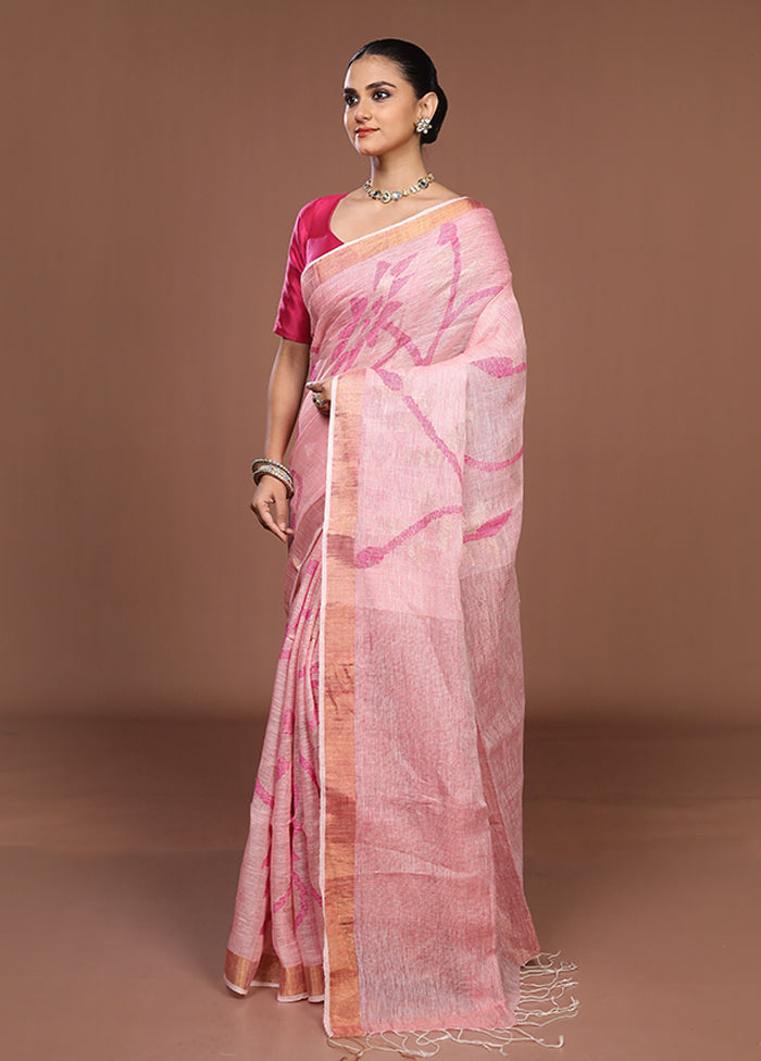 Pink Handloom Matka Pure Silk Saree With Blouse Piece