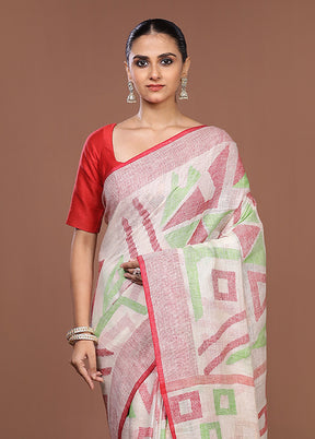 White Handloom Matka Pure Silk Saree With Blouse Piece