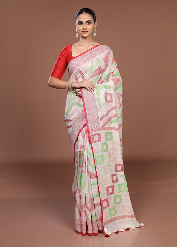 White Handloom Matka Pure Silk Saree With Blouse Piece