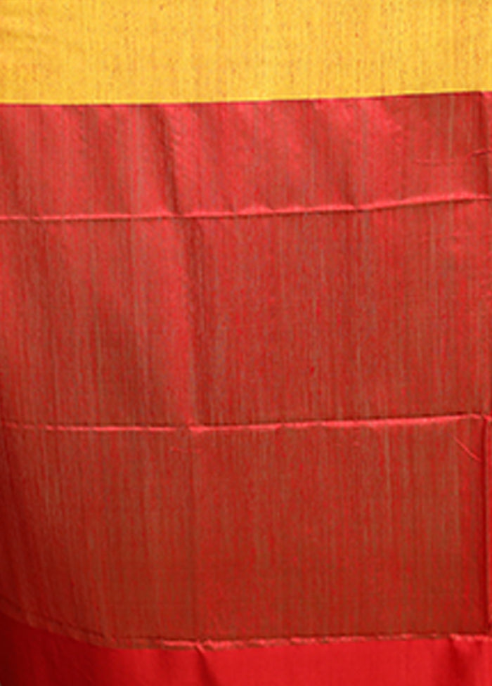 Yellow Handloom Matka Pure Silk Saree With Blouse Piece
