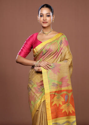 Yellow Handloom Matka Pure Silk Saree With Blouse Piece