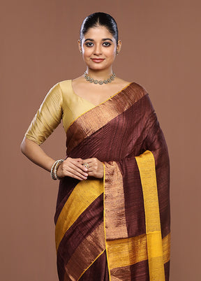 Yellow Handloom Matka Pure Silk Saree With Blouse Piece
