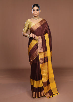 Yellow Handloom Matka Pure Silk Saree With Blouse Piece