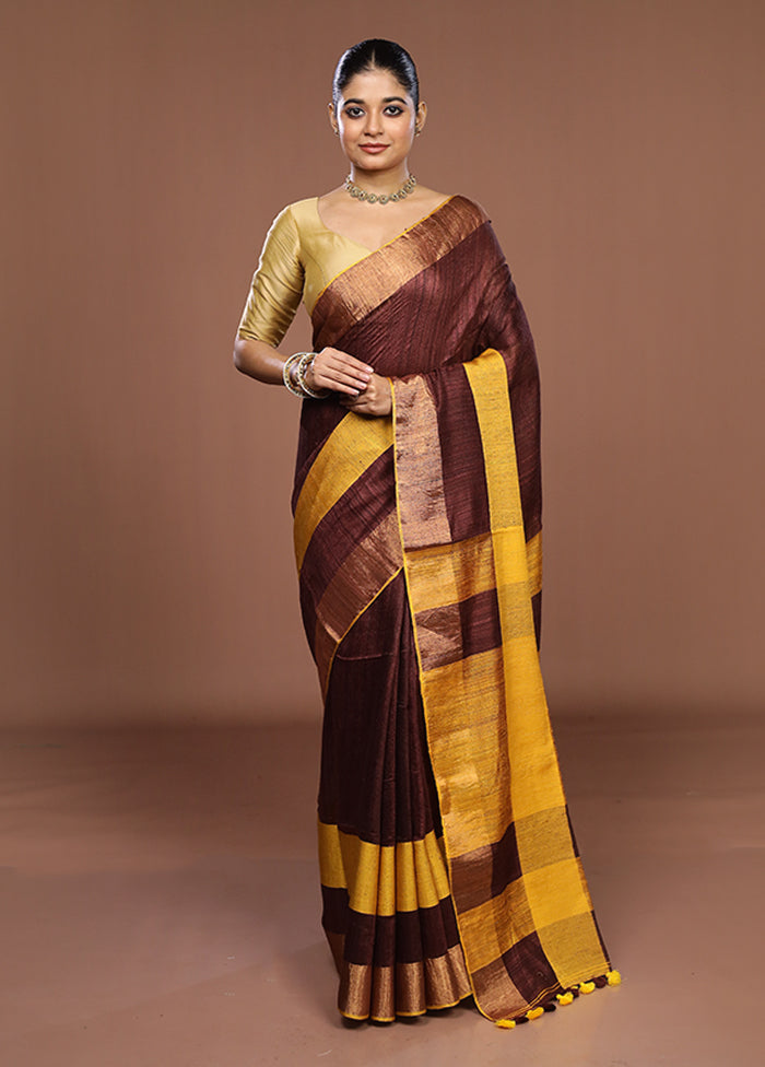 Yellow Handloom Matka Pure Silk Saree With Blouse Piece