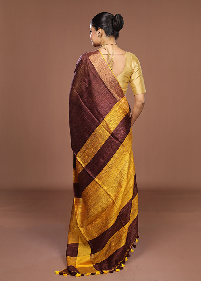 Yellow Handloom Matka Pure Silk Saree With Blouse Piece