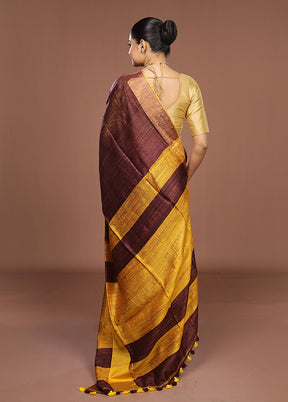 Yellow Handloom Matka Pure Silk Saree With Blouse Piece
