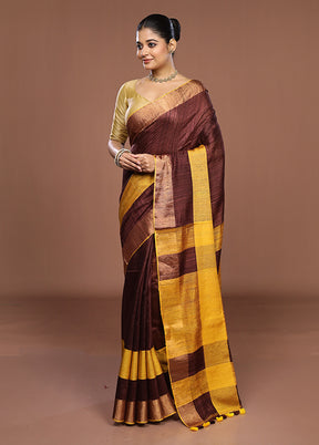 Yellow Handloom Matka Pure Silk Saree With Blouse Piece