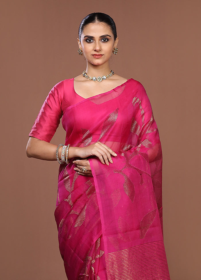 Pink Handloom Matka Pure Silk Saree With Blouse Piece