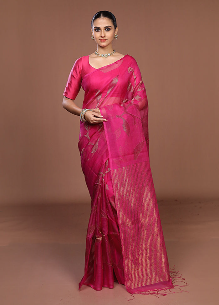Pink Handloom Matka Pure Silk Saree With Blouse Piece