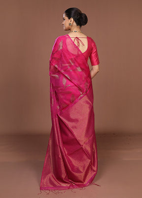 Pink Handloom Matka Pure Silk Saree With Blouse Piece