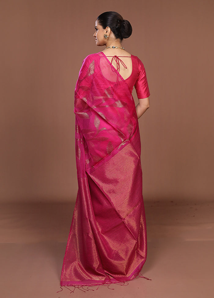 Pink Handloom Matka Pure Silk Saree With Blouse Piece