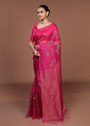 Pink Handloom Matka Pure Silk Saree With Blouse Piece