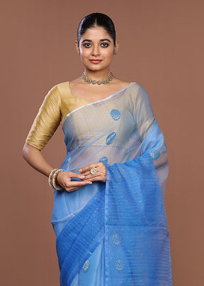 Blue Handloom Matka Pure Silk Saree With Blouse Piece