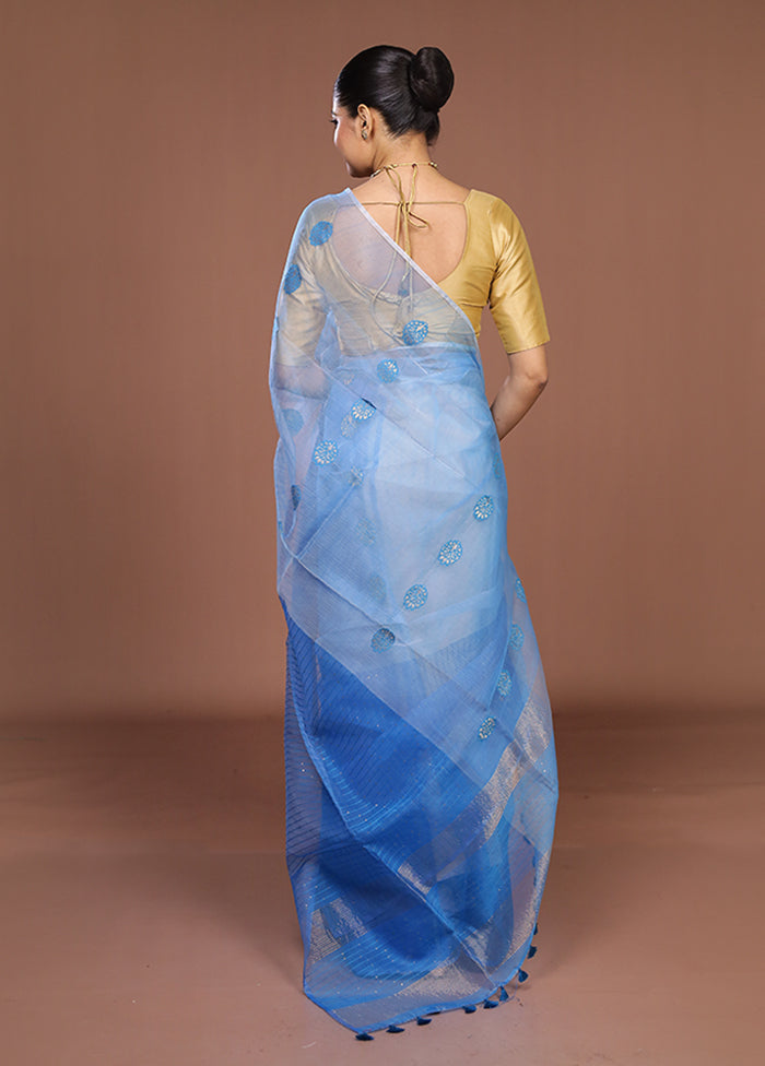 Blue Handloom Matka Pure Silk Saree With Blouse Piece