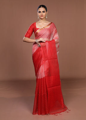 Red Handloom Matka Pure Silk Saree With Blouse Piece