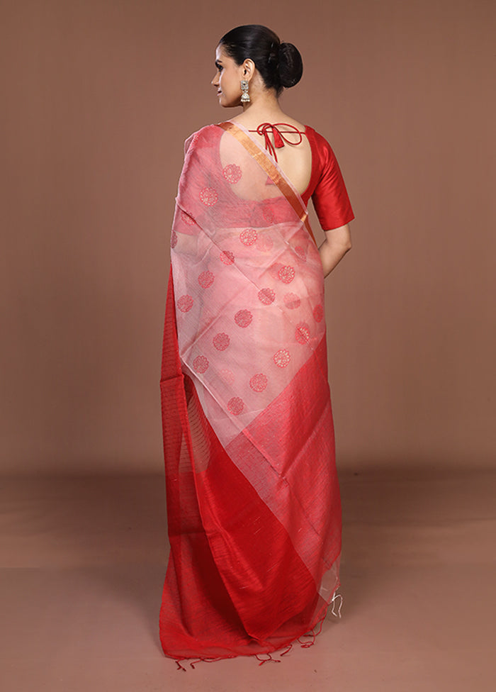 Red Handloom Matka Pure Silk Saree With Blouse Piece