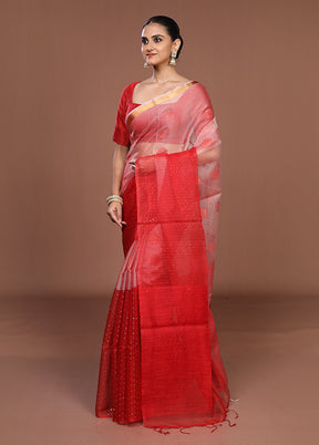Red Handloom Matka Pure Silk Saree With Blouse Piece